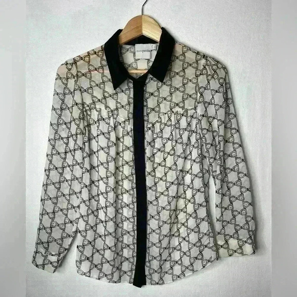 ASOS Bow Print Button Up Top Size 1 Petite - Picture 1 of 5